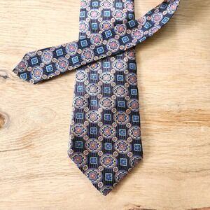 Daniel Cremieux 100% Silk Tie Hand Made‎ In Italy Dark Purple Orange Blue 61"